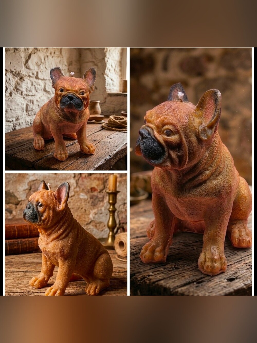 Decorative French Bulldog Soy Wax Candle Statue Life Size Pup Handmade Gifts